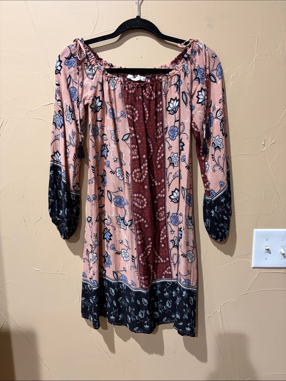 Lush Floral Boho Tunic in Pink, Burgundy & Navy